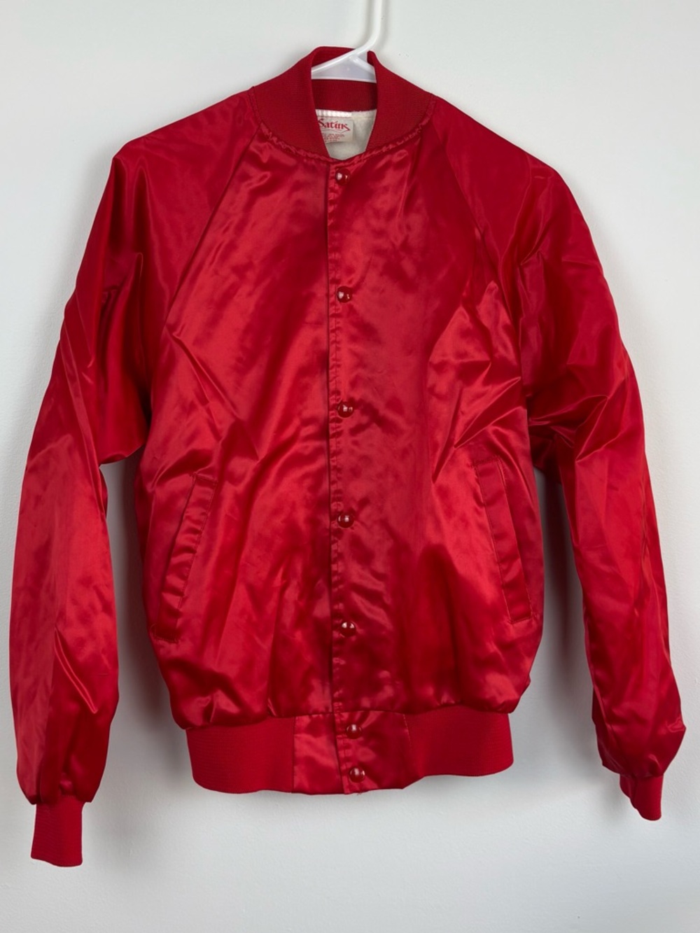 Vintage 80s Red Satin Graphic Bomber Jacket with Horse Stable Design size Small - Picture 3 of 9